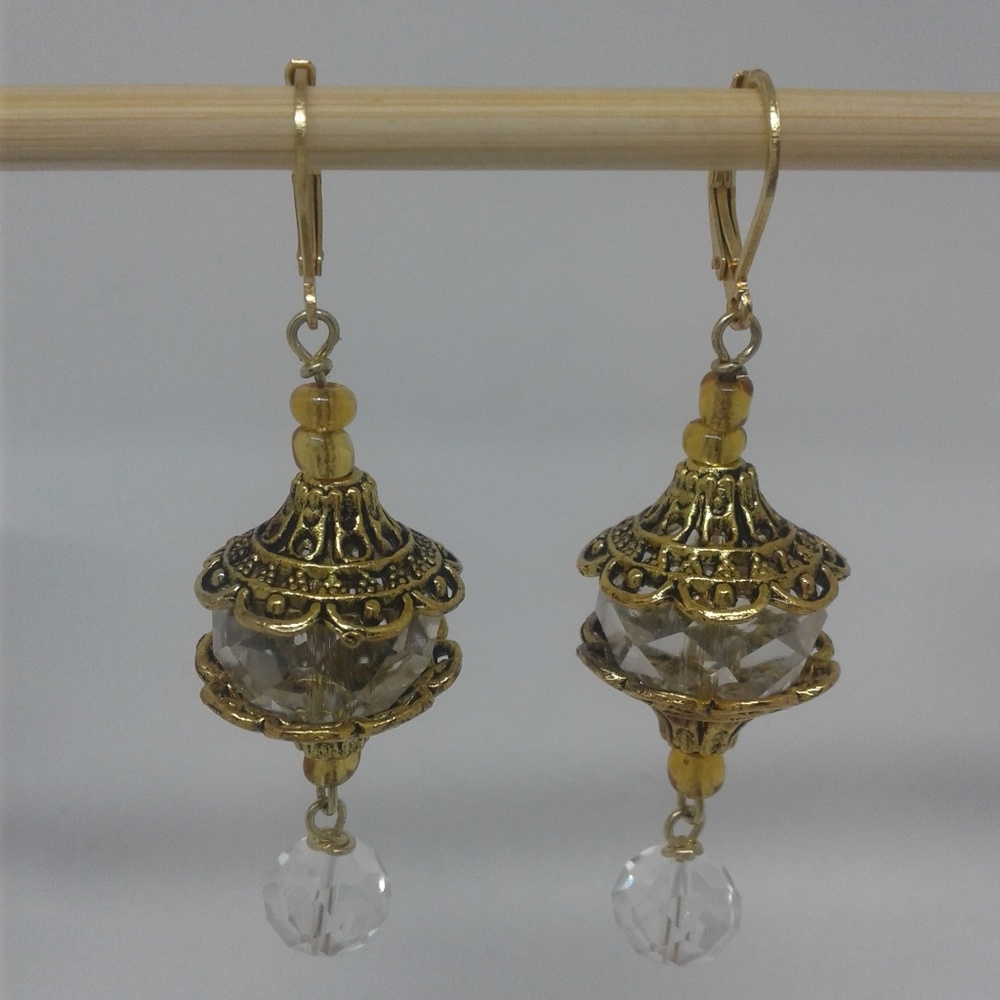 Crystal and Brass Earrings